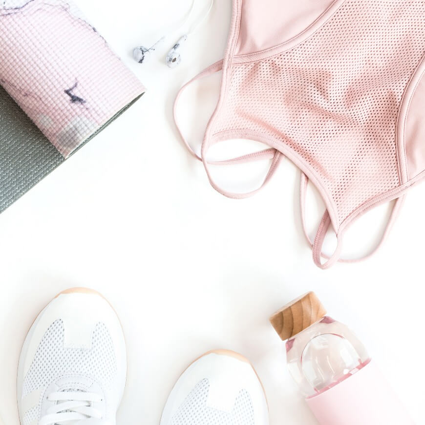 pink yoga mat and sneakers